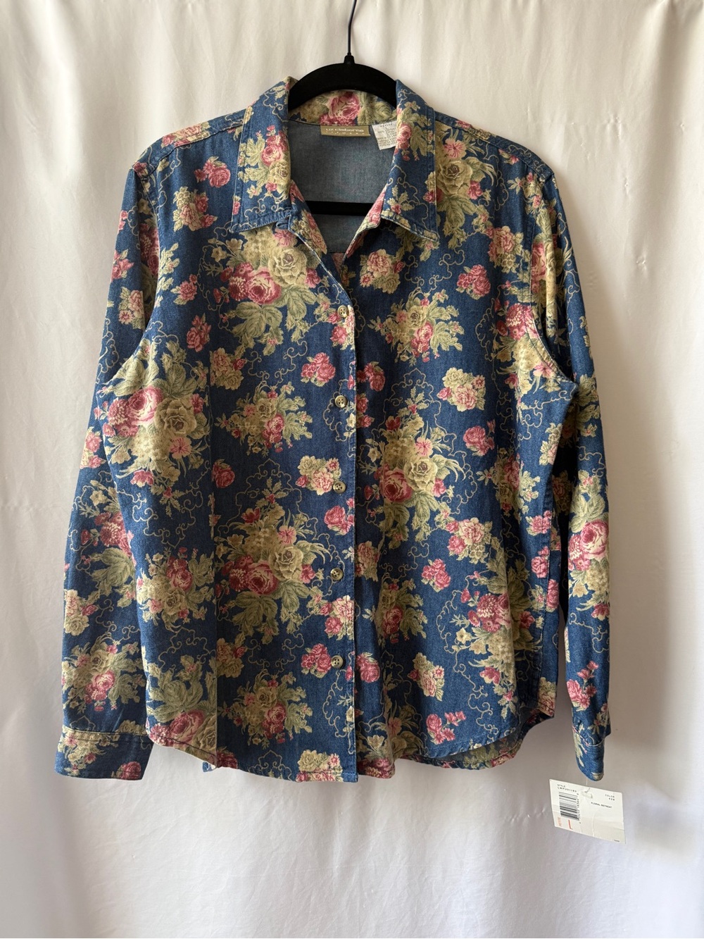 NWT Vintage Liz Claiborne 100% Cotton Floral Button-Up Shirt Large Petite